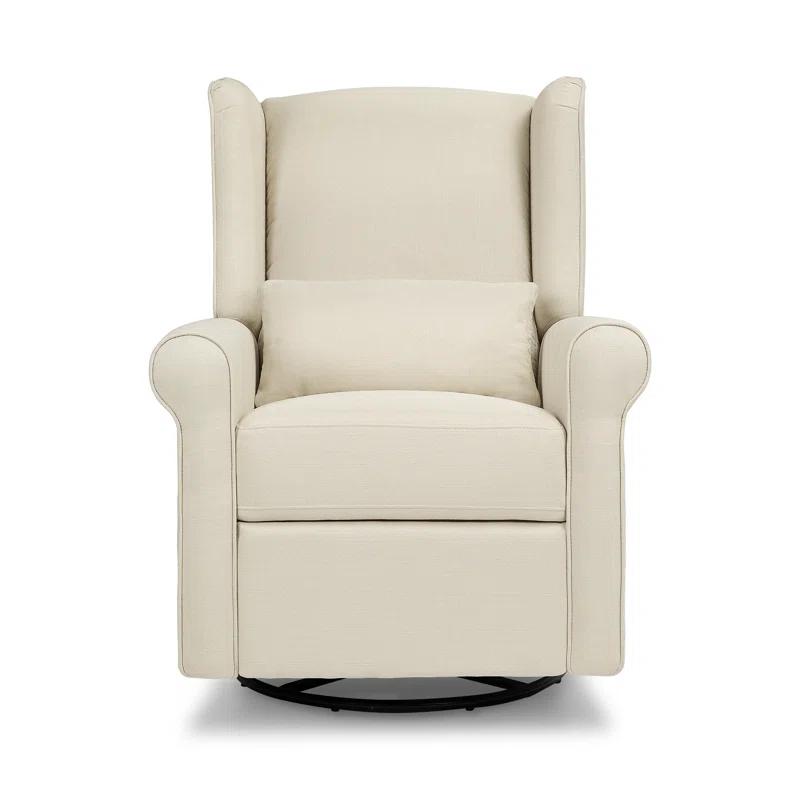 Natural Oat Swivel Recliner with Timeless Wingback Design