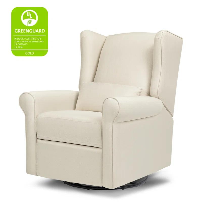 Natural Oat Swivel Recliner with Timeless Wingback Design