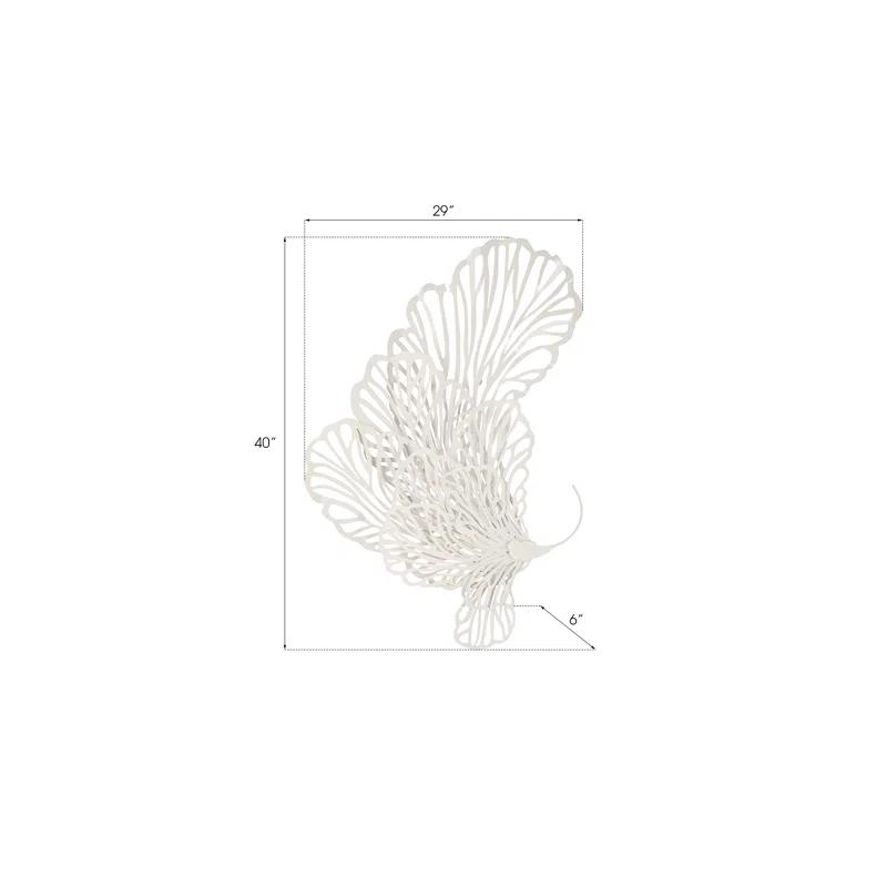 White Powder-Coated Metal Butterfly Wall Sculpture