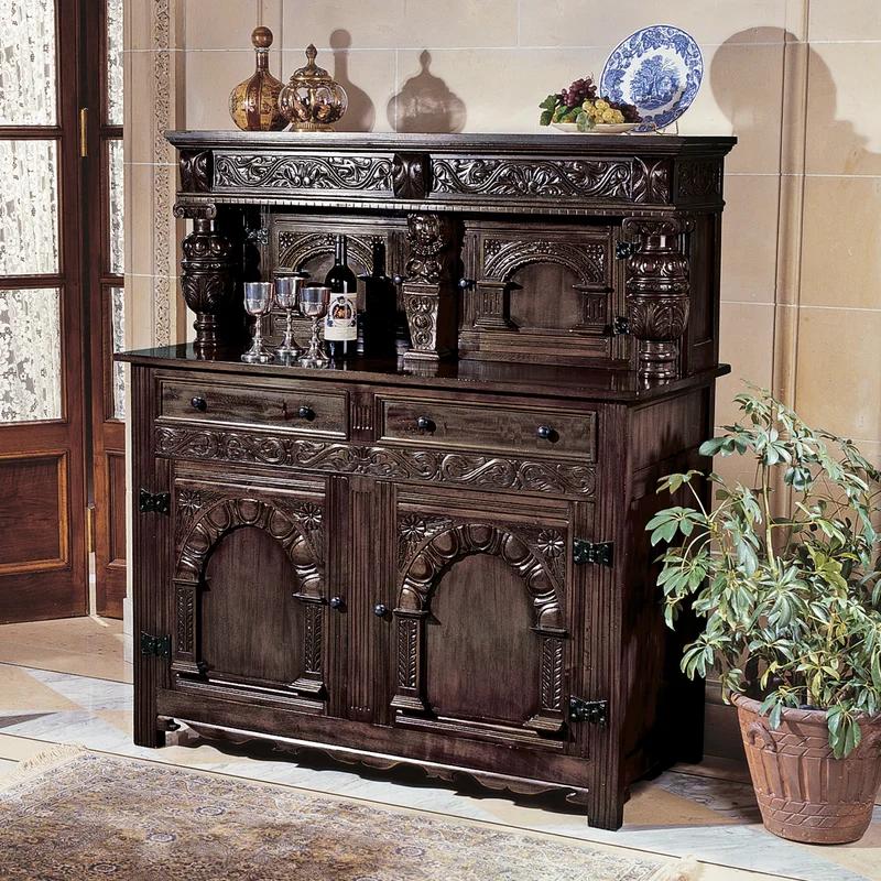 Jacobean Elegance 54'' Hand-Carved Solid Mahogany Sideboard