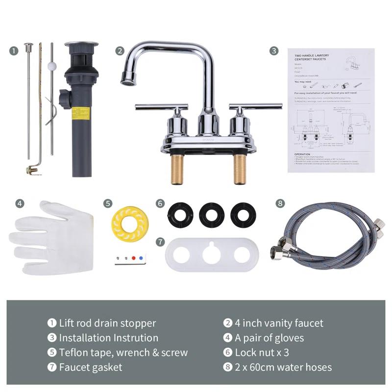 Centerset 2-handle Bathroom Faucet with Drain Assembly