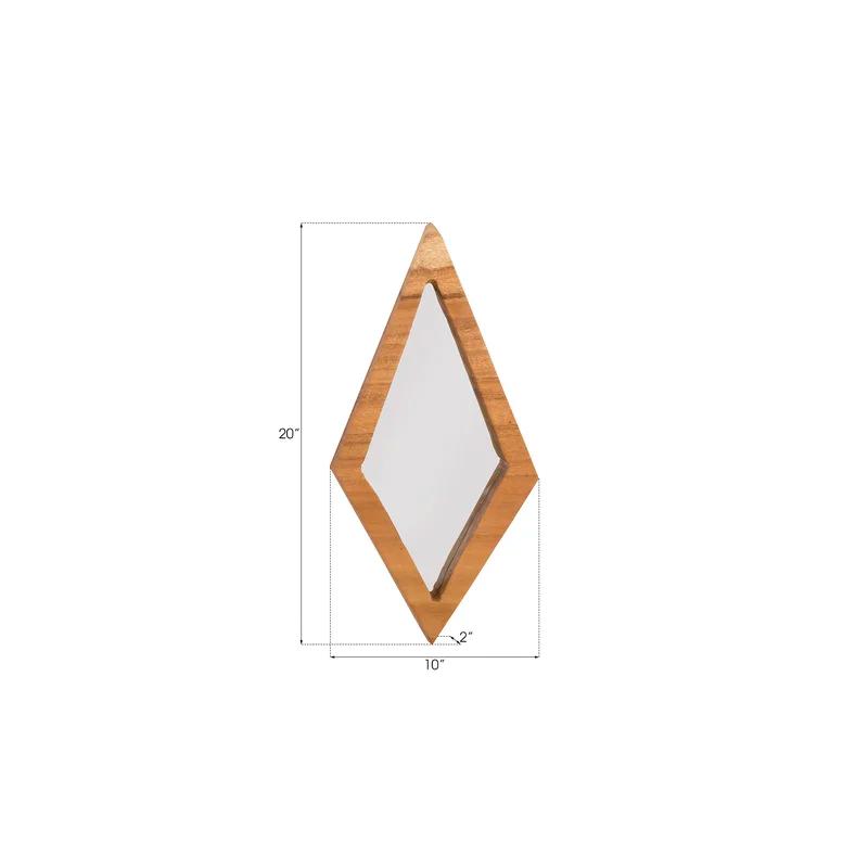 Beige Natural Wood 10"x20" Contemporary Diamond Accent Mirror