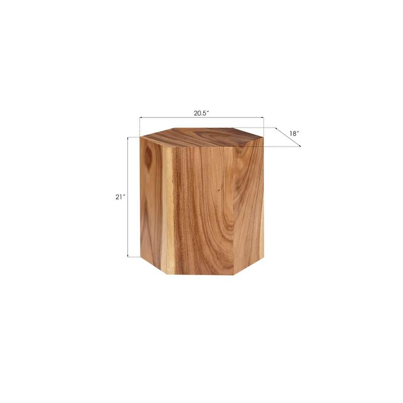 Hexagonal Solid Wood Brown End Table