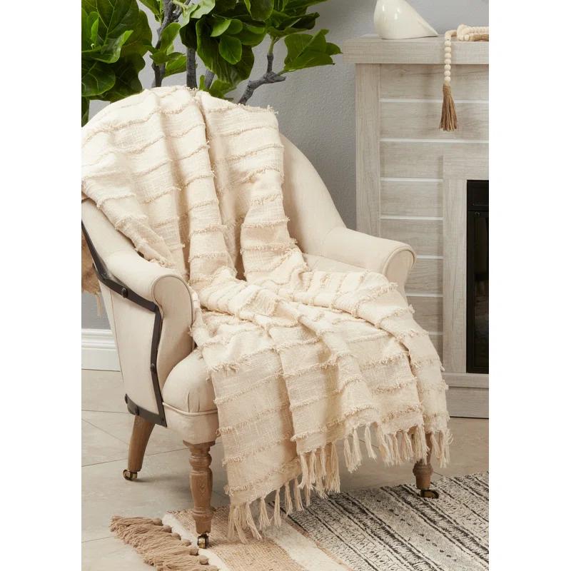 Natural Cozy Cotton Knitted Throw Blanket with Fringe - 27"x24.5"