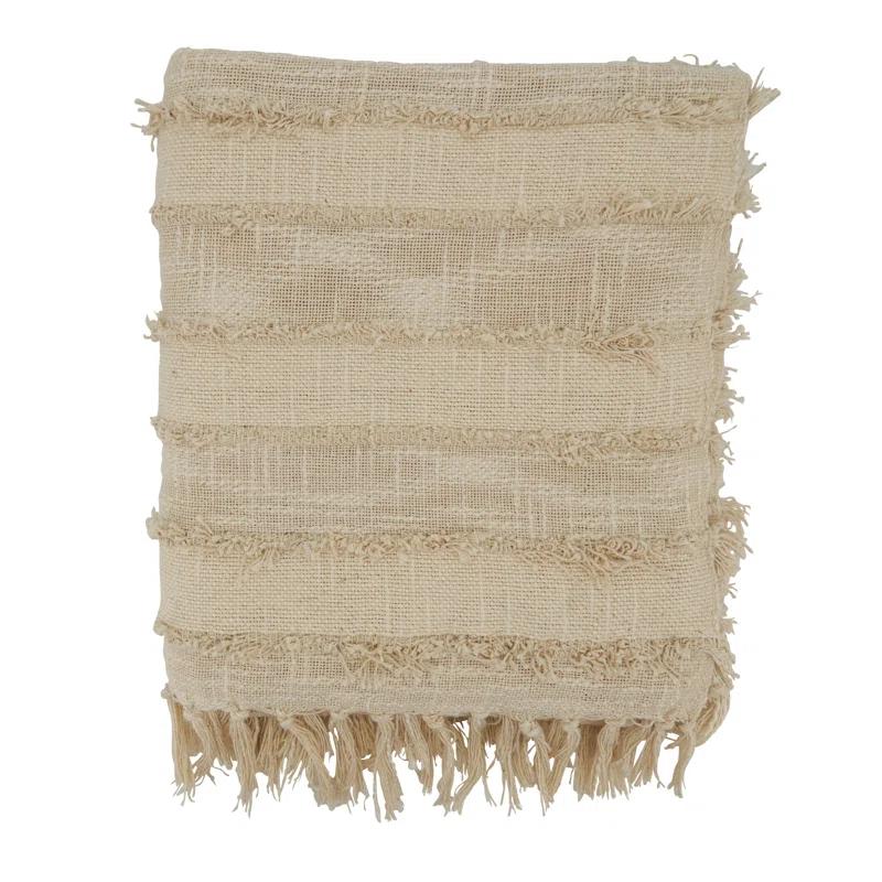 Natural Cozy Cotton Knitted Throw Blanket with Fringe - 27"x24.5"