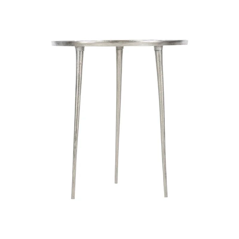 Silver Round Metal Transitional Accent Table