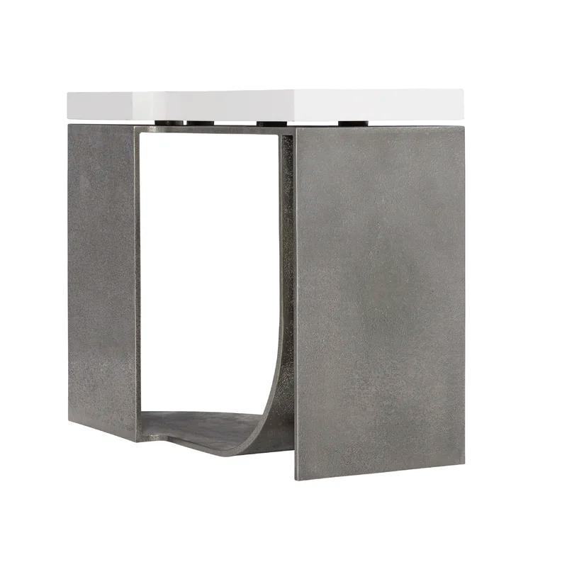 White Plaster Maple Veneer and Graphite Metal End Table