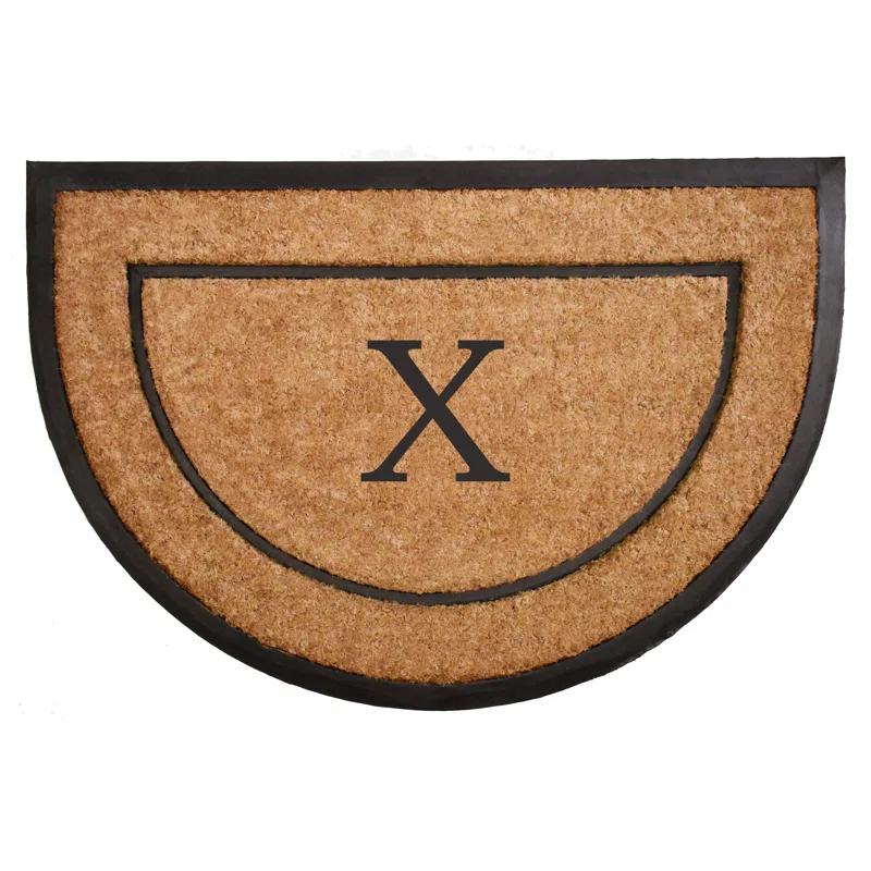 Elegant Half-Circle Personalized Coir Doormat with Rubber Backing, 24" x 36", Letter X