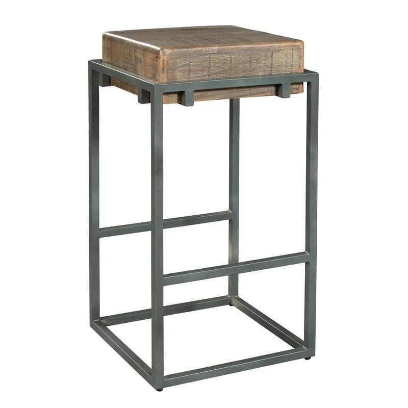 Transitional Acacia and Iron Pub Stool in Black and Brown