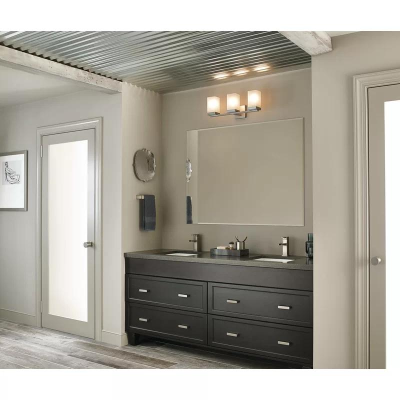 Modern Brushed Nickel 3-Light Bathroom Vanity Lighting with Dimmable White Shades