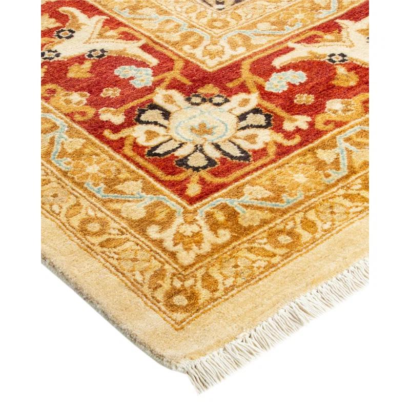 Eclectic Art Deco Ivory Wool 9' x 12' Hand-Knotted Area Rug