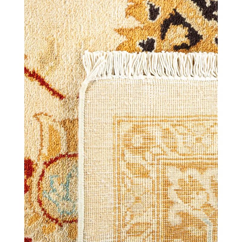 Eclectic Art Deco Ivory Wool 9' x 12' Hand-Knotted Area Rug
