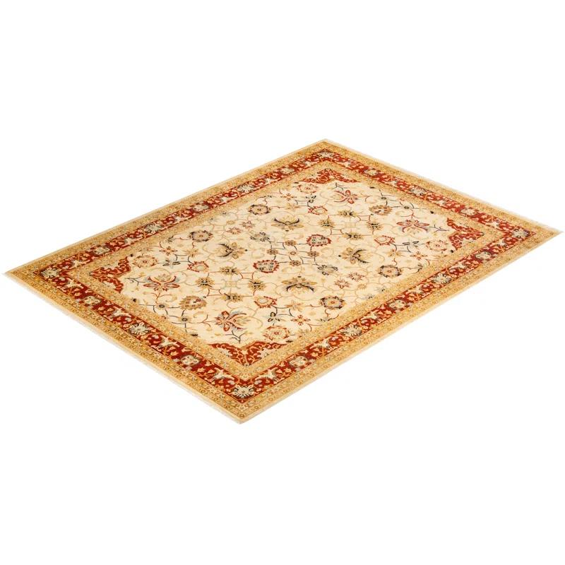 Eclectic Art Deco Ivory Wool 9' x 12' Hand-Knotted Area Rug