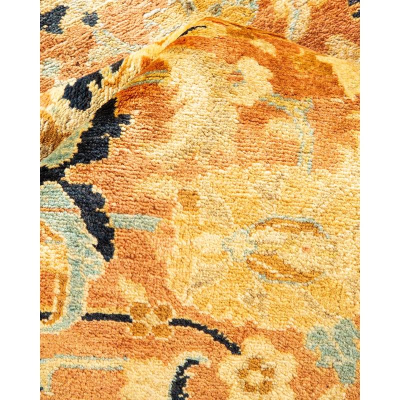 Hand-Knotted Blue and Beige Wool Rectangular Area Rug