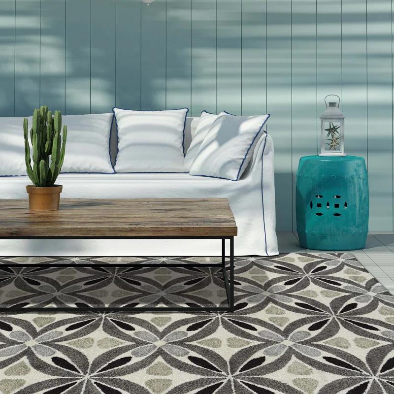 Kaleen Peranakan Tile Floral Handmade Tufted Grey Indoor/Outdoor Use Area Rug | Wayfair