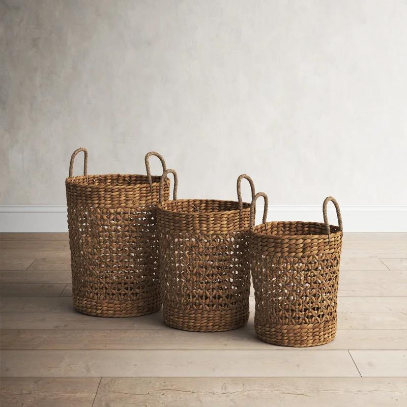 Cylindrical Seagrass Tapered Storage Baskets Set of 3