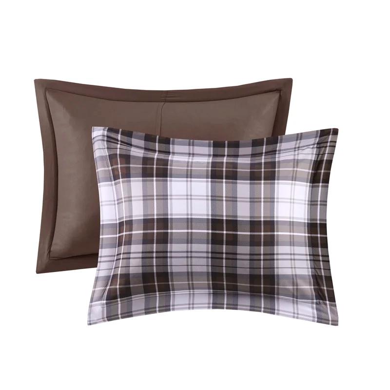 Brown Plaid Full Microfiber Down Alternative Bedspread Set