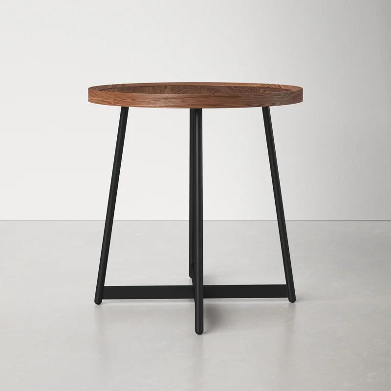 Niklaus 23" Round Walnut Veneer Side Table with X-Shaped Steel Base