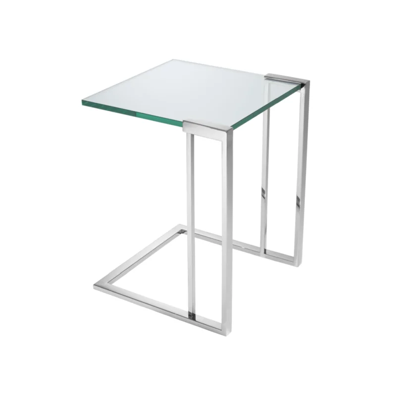 Sleek Perry Polished Stainless Steel and Glass Side Table