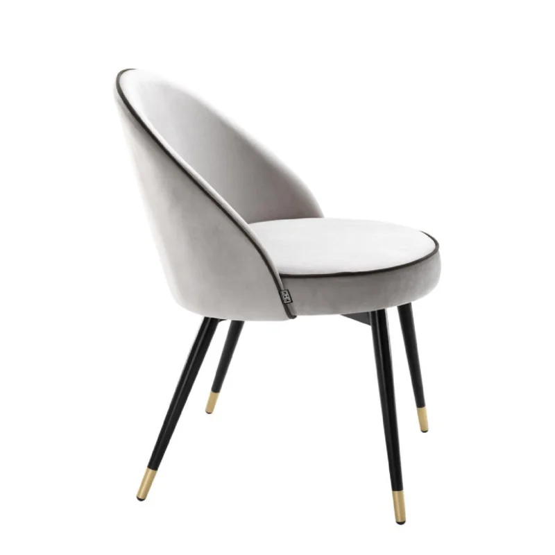 Roche Light Gray Velvet Upholstered Side Chair with Brass Caps
