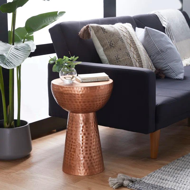 Ivy Bronx Dolina Metal Handmade Side End Accent Table with Hammered Design