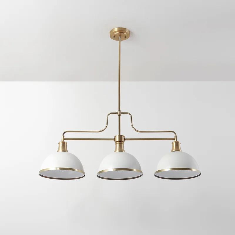 Matte White and Brass 3-Light Linear Chandelier