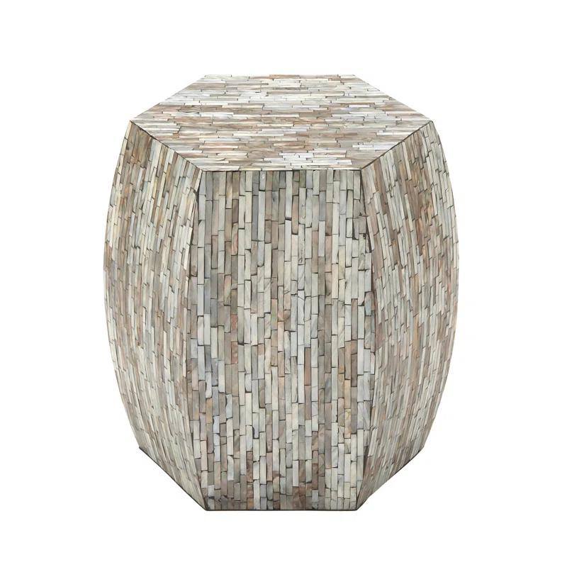 Wrought Studio™ Alissa Mother of Pearl Shell Handmade Shell Mosaic Hexagon Side End Gray Accent Table with Brown Accents