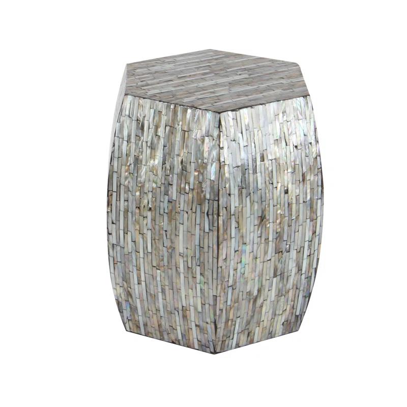 Wrought Studio™ Alissa Mother of Pearl Shell Handmade Shell Mosaic Hexagon Side End Gray Accent Table with Brown Accents