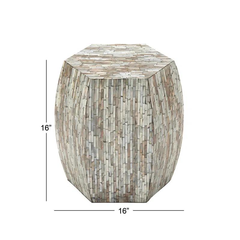 Wrought Studio™ Alissa Mother of Pearl Shell Handmade Shell Mosaic Hexagon Side End Gray Accent Table with Brown Accents