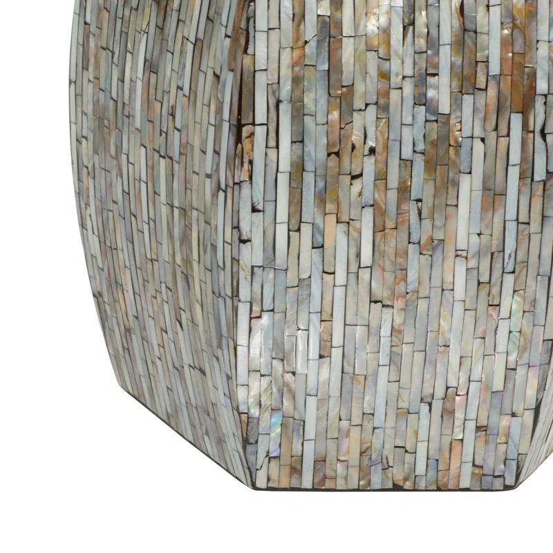 Wrought Studio™ Alissa Mother of Pearl Shell Handmade Shell Mosaic Hexagon Side End Gray Accent Table with Brown Accents