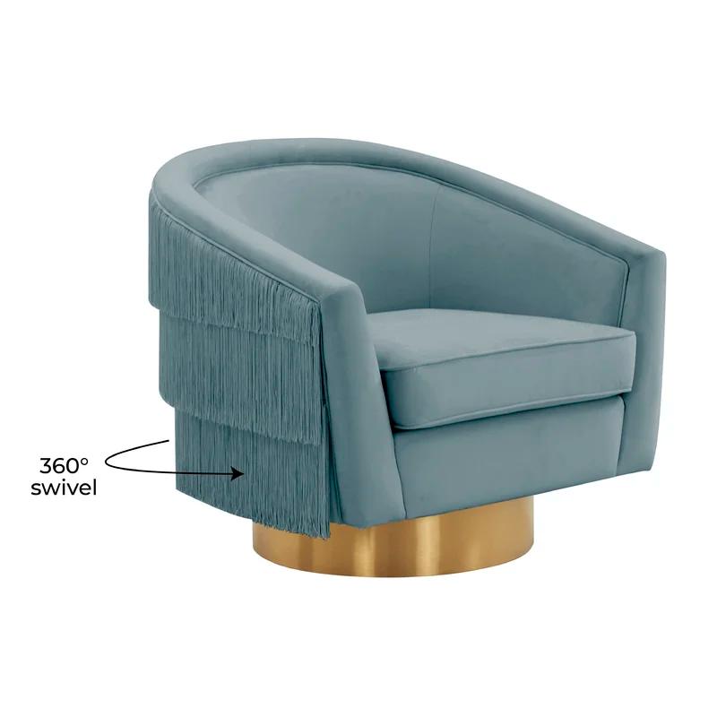 Bluestone Velvet Barrel Swivel Chair with Brushed Gold Base