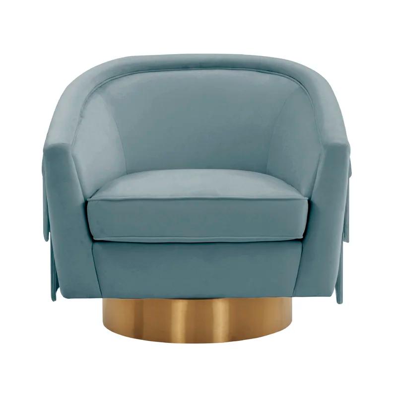 Bluestone Velvet Barrel Swivel Chair with Brushed Gold Base