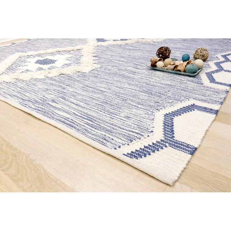 Pasargad Santa Fe Southwestern Handwoven Wool Blue/White Area Rug