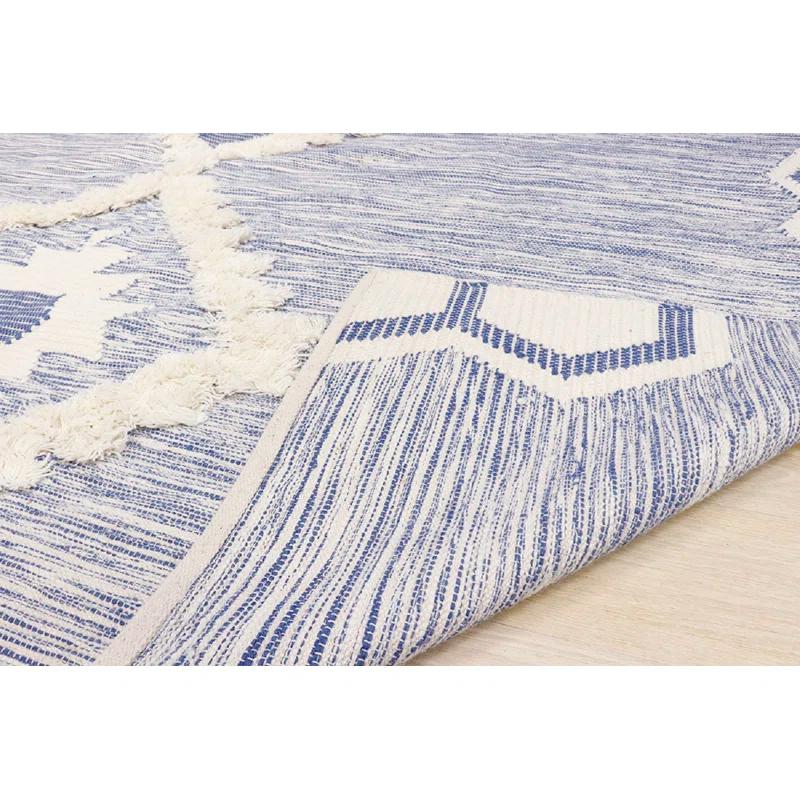 Pasargad Santa Fe Southwestern Handwoven Wool Blue/White Area Rug