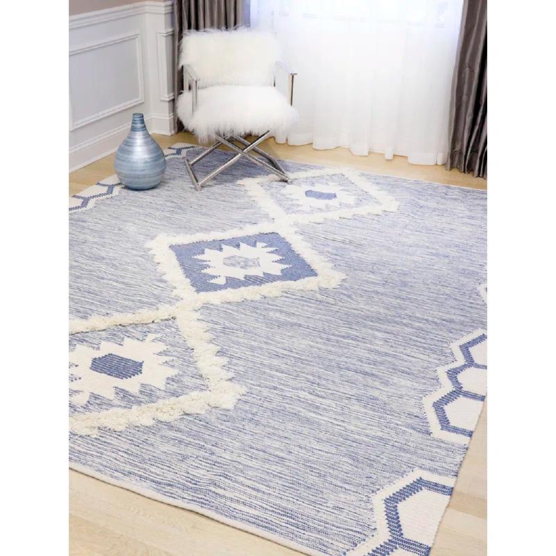 Pasargad Santa Fe Southwestern Handwoven Wool Blue/White Area Rug