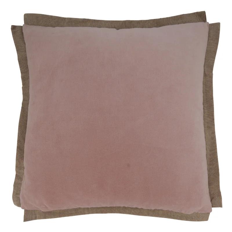 Blush Velvet Flange Square Cotton Throw Pillow