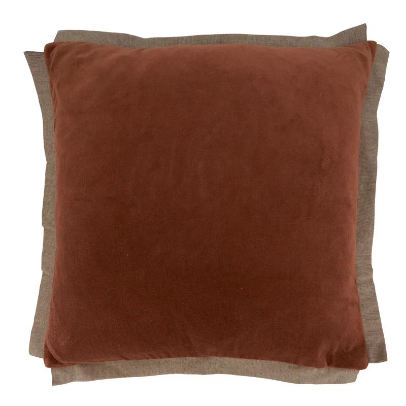 Rustic Rust Velvet Square Throw Pillow with Down Blend Filling, 27"