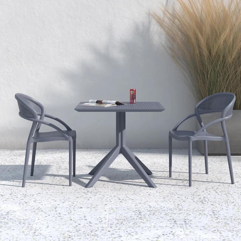 Skyline 31.5" Square Modern Gray Outdoor Bistro Table