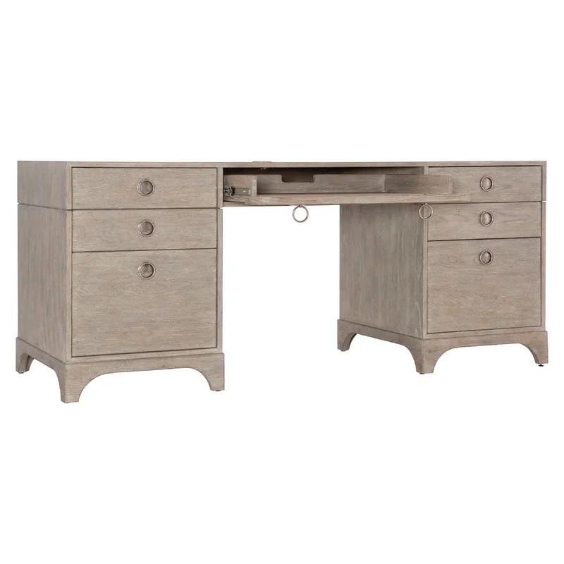 Forsyth Transitional Gray Solid Wood Executive Desk with USB Port