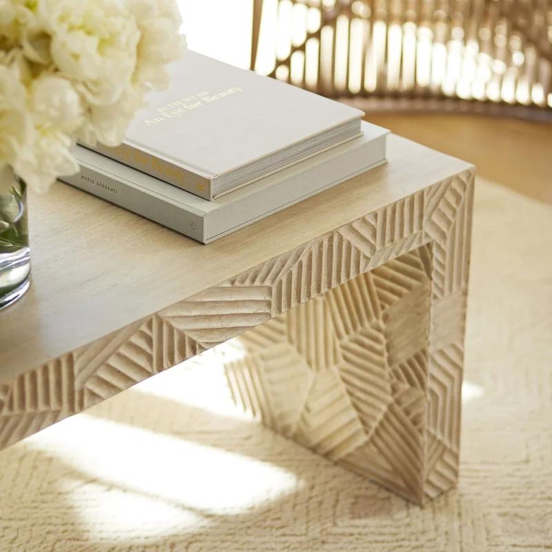 Beth Webb Inspired White Washed Mango Wood Rectangular Cocktail Table