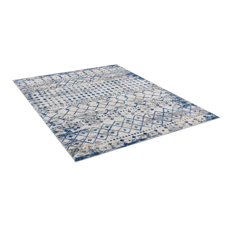 Gold and Cream Rectangular 6' x 9' Easy Care Synthetic Area Rug