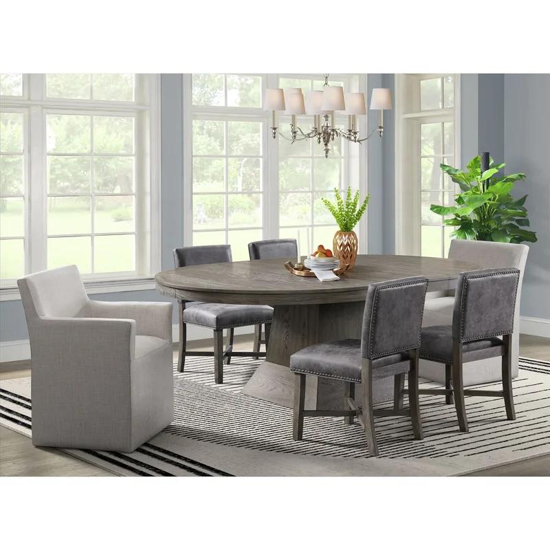 Transitional Gray Upholstered Wood Arm Chair with Casters