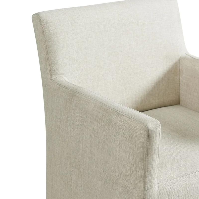 Transitional Gray Upholstered Wood Arm Chair with Casters