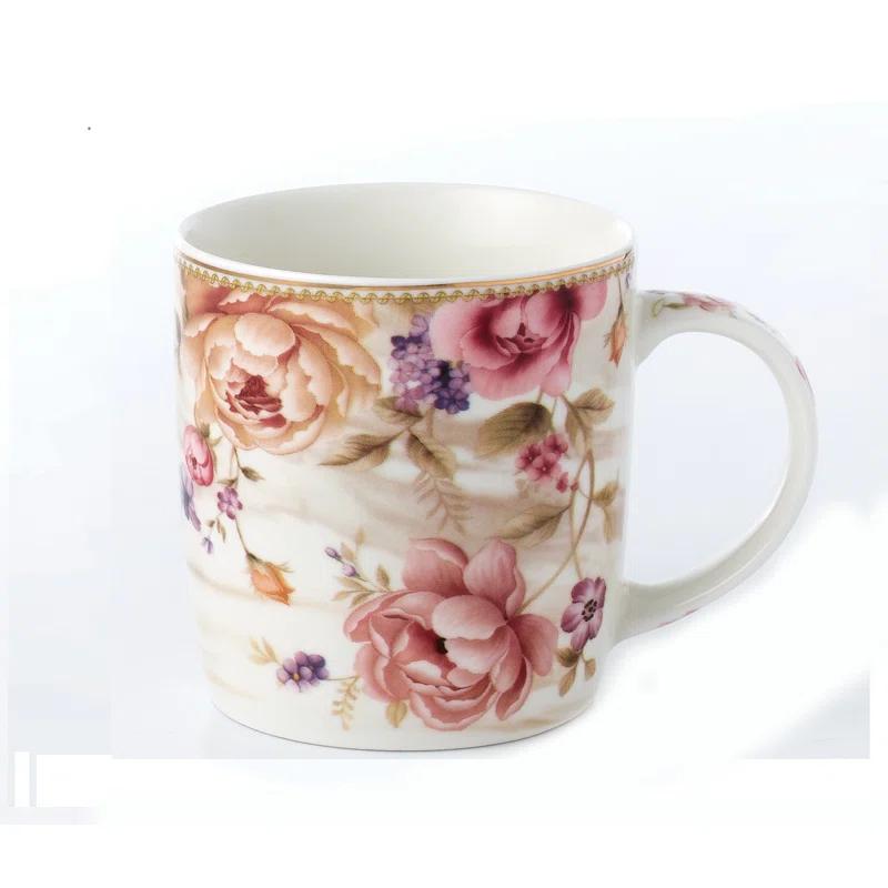 Lorren Home Trends Floral Coffee Mug (Set of 4)