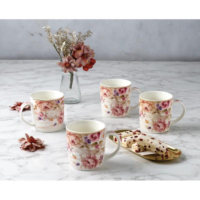 Lorren Home Trends Floral Coffee Mug (Set of 4)
