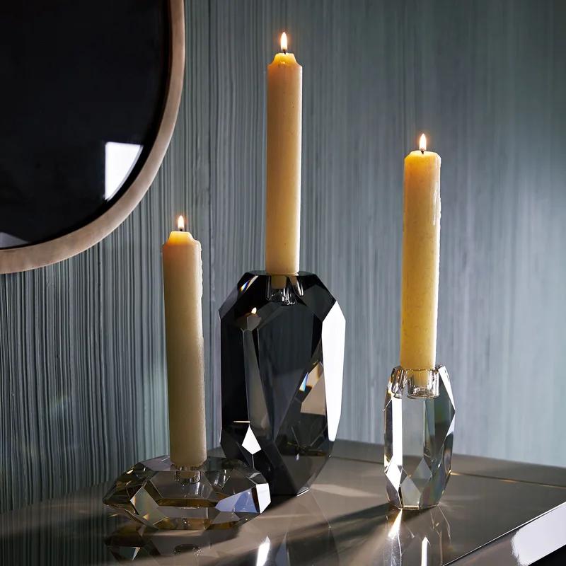 Clear Faceted Ceramic 3-Piece Candlestick Set