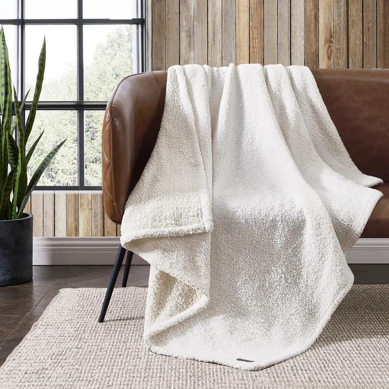 Cozy Beige 50"x60" Reversible Sherpa and Faux Fur Throw Blanket