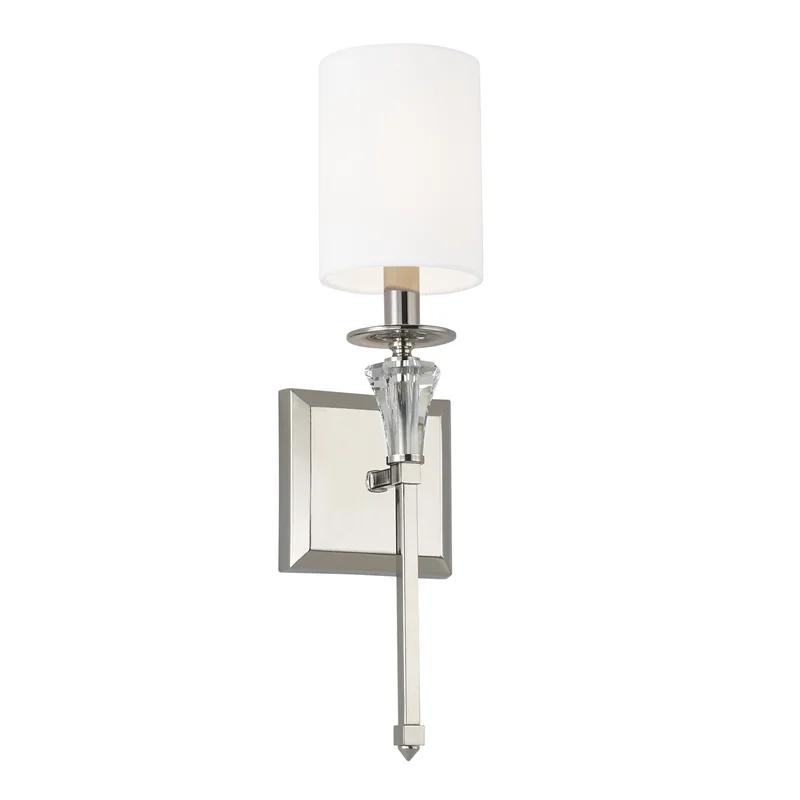 Laurent Polished Nickel 1-Light Sconce with White Fabric Shade