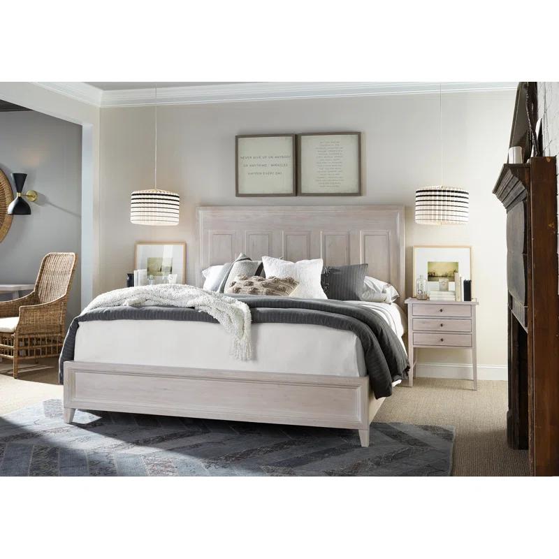 Transitional Buttermilk Oak Queen Panel Bed with Slats and Headboard