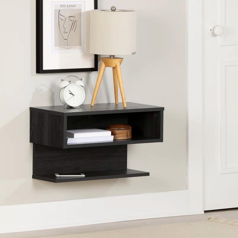 Contemporary Sleek Gray Oak Floating Nightstand